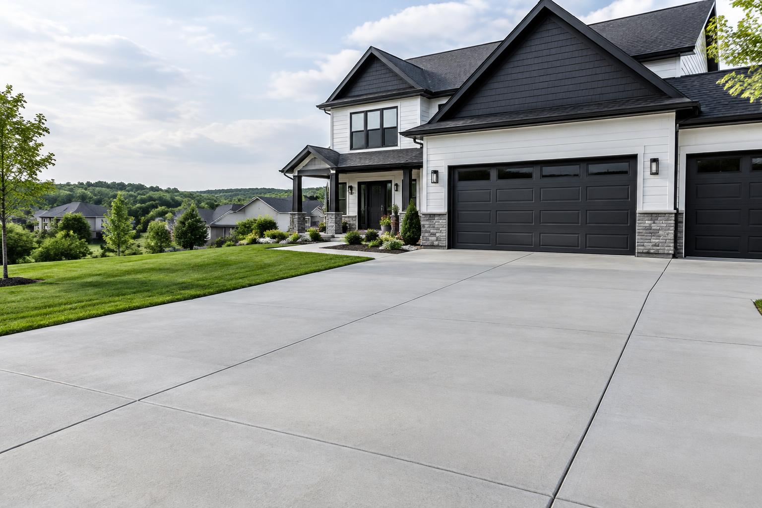 Illustrative finished residential concrete driveway